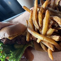 Wagyu burger and French fries Wagyu burger and French fries