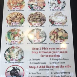 Hubilai Mongolian Stir Fry - Menu for dine in and buffet bar