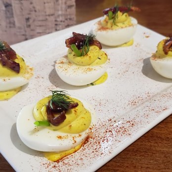 Grape Creek Vineyard - Maple bacon deviled eggs at Tratorria - Wineries Near Me - Fredericksburg, Texas Grape Creek Vineyard - Maple bacon deviled eggs at Tratorria - Wineries Near Me - Fredericksburg, Texas