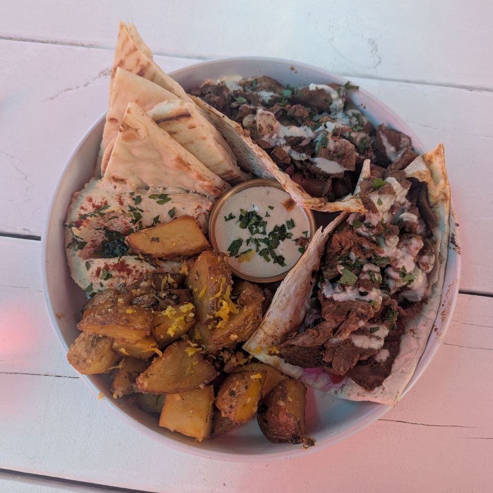 Lamb shawarma. Hummus. Batata harra.