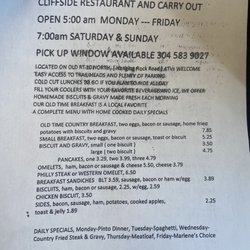 Cliffside Restaurant & Carryout - B/L/D Menu