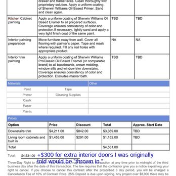 Spray Tex Painting - Proposal/contract.  Note: Kitchen cabinets were a typo, as it was built-in living room cabinets. - Painters Near Me - Plano, Texas