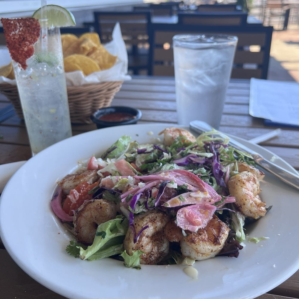 Shrimp salad and cucumber jalapeño margarita Shrimp salad and cucumber jalapeño margarita