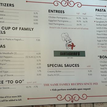 Santasiero's - Wall menu - Italian Near Me - Buffalo, New York Santasiero's - Wall menu - Italian Near Me - Buffalo, New York