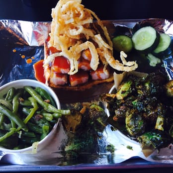 Bell's BBQ - Pork Belly on Texas Toast, braised green beans with bacon, crispy Brussels Sprouts. - Barbeque Near Me - Henderson, Nevada