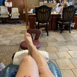 Pedicure station and fresh polished mani with Naturals nail polish