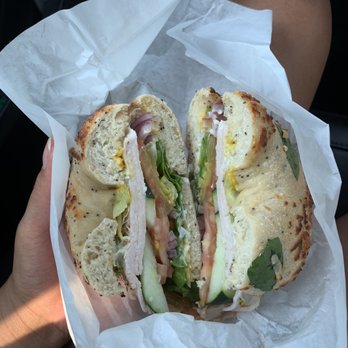 Posh Bagel - Turkey Deli Sandwich on Asiago Spinach - Bakeries Near Me - Modesto, California