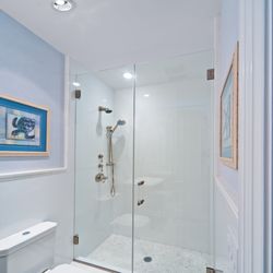 New York Shower Door - Frameless Hinged Door and panel with Low Iron Glass