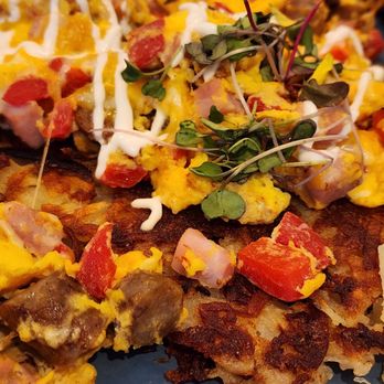 The Breakfast Club - Kentucky scramble. Eggs, peppers, sausage cheese on top of hash browns - American Near Me - Castro Valley, California The Breakfast Club - Kentucky scramble. Eggs, peppers, sausage cheese on top of hash browns - American Near Me - Castro Valley, California