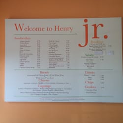 Henry’s Jr. Sandwich Shop - Menu as of Aug 2015
