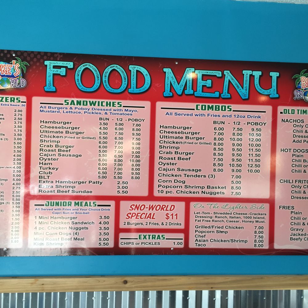 Brooke's Sno World - Food menu - Shaved Snow Near Me - Thibodaux, Louisiana