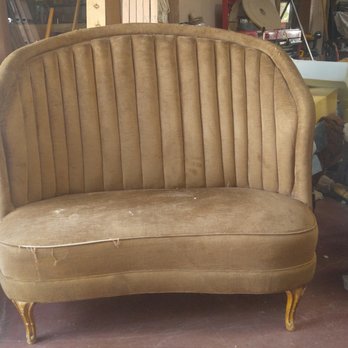 Customer's Own Fabric Upholstery - The fab settee I found at Goodwill. Thought it would add a nice touch to the rustic charm of the farm/barn/rustic/industrial style decor. - Furniture Reupholstery Near Me - Chandler, Arizona Customer's Own Fabric Upholstery - The fab settee I found at Goodwill. Thought it would add a nice touch to the rustic charm of the farm/barn/rustic/industrial style decor. - Furniture Reupholstery Near Me - Chandler, Arizona