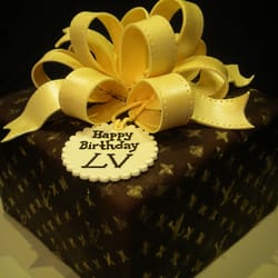 The Cake Diva Minneapolis - Louis Vuitton Gift Box Cake with sugar bow.
