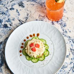 87 Sussex - Hearts of Palm - Olive Oil Poached Tomato, Avocado, Grilled Artichoke Hearts, Lemon Citronette & Micro Herbs