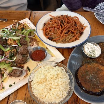 Lapis - mixed grill buranee bademjan (vegan & gf) - eggplant qabuli palow - rice pilaf - Afghan Near Me - Washington, DC, District of Columbia Lapis - mixed grill buranee bademjan (vegan & gf) - eggplant qabuli palow - rice pilaf - Afghan Near Me - Washington, DC, District of Columbia
