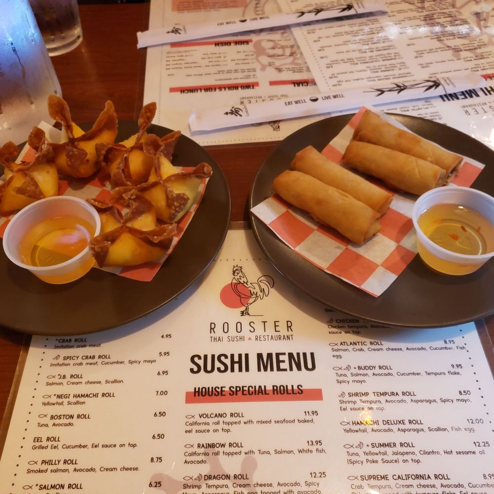 Rooster Thai Sushi - Crab Rangoon and spring rolls - Thai Near Me - Port Richey, Florida Rooster Thai Sushi - Crab Rangoon and spring rolls - Thai Near Me - Port Richey, Florida