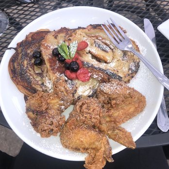 Lucille's - Croissant french toast with a side of chicken - New American Near Me - Houston, Texas Lucille's - Croissant french toast with a side of chicken - New American Near Me - Houston, Texas