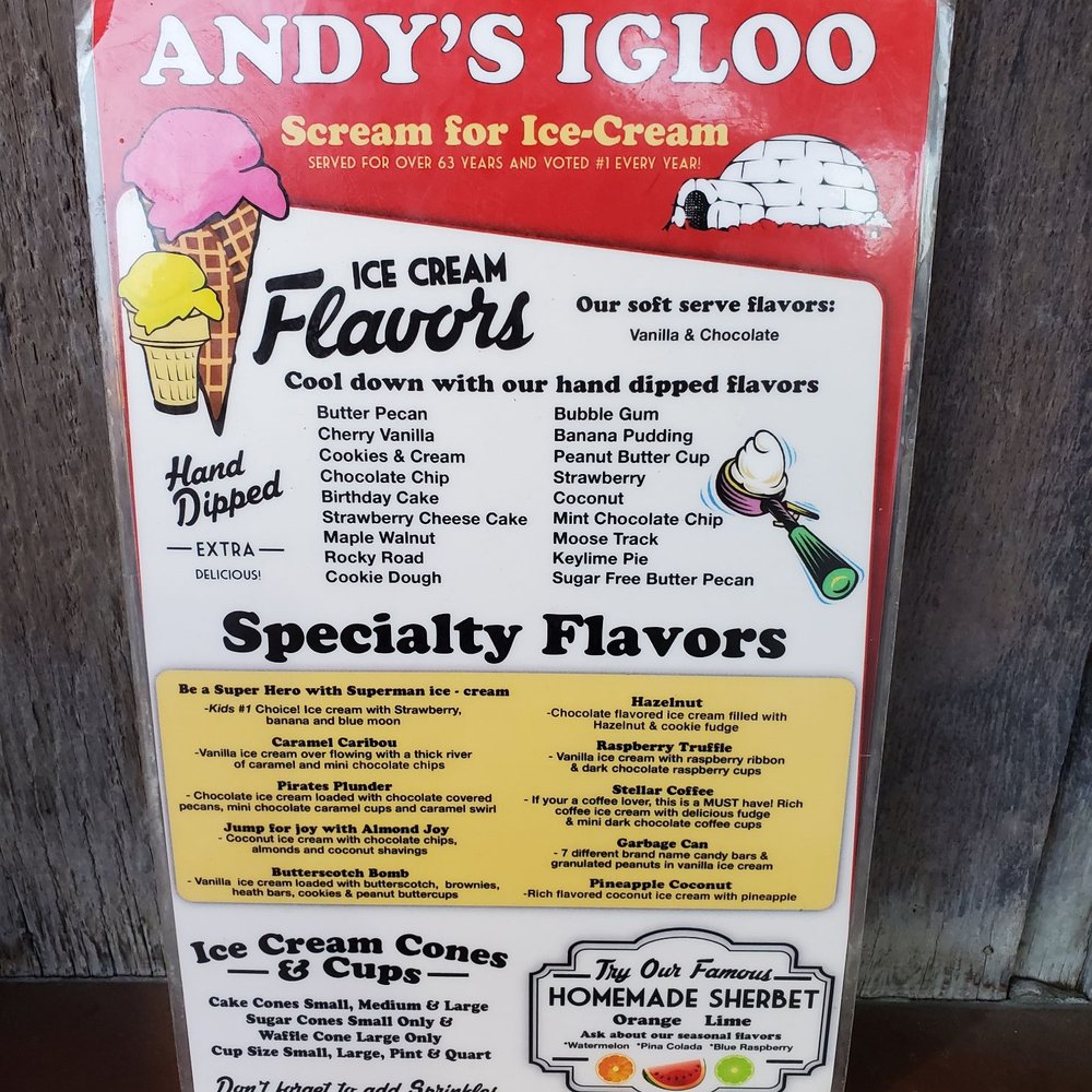Andy's Igloo - Dessert Menu - American Near Me - Winter Haven, Florida Andy's Igloo - Dessert Menu - American Near Me - Winter Haven, Florida