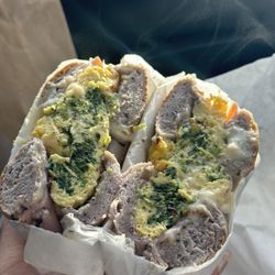 Beanery - Egg, swiss, spinach, and ham bagel sandwich
