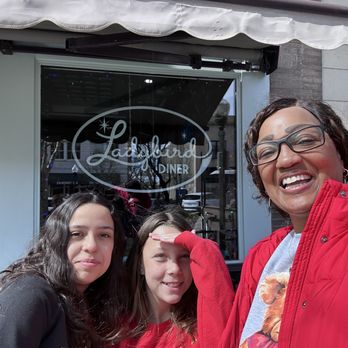 Ladybird Diner - My granddaughters and I outside the restaurant. - Cafes Near Me - Lawrence, Kansas