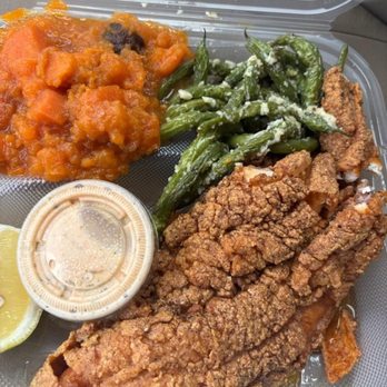Chef Smelly's - Catfish, sweet potato & garlic green beans - Cajun/Creole Near Me - Oakland, California Chef Smelly's - Catfish, sweet potato & garlic green beans - Cajun/Creole Near Me - Oakland, California