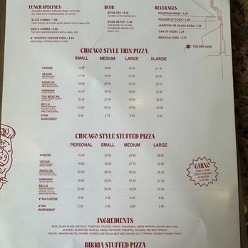 Angelo's Stuffed Pizza - menu (pizzas and lunch specials) - Pizza Near Me - Chicago, Illinois