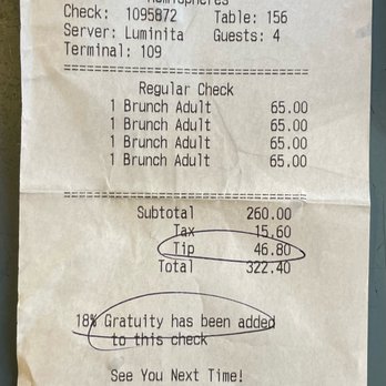 Hemispheres - a receipt for a restaurant - Buffets Near Me - Tannersville, Pennsylvania