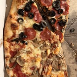 Napoli's Pizza Restaurant - Half pepperoni & mushrooms and half shrimp/mushrooms/olives