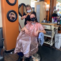 D & A Designs Family Hair Care - Judy-Doing her work on a mystery person. hahaha