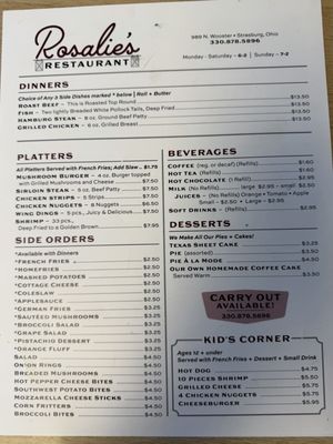 Menu photo 2 Rosalie's Restaurant Strasburg, OH Menu photo 2 Rosalie's Restaurant Strasburg, OH