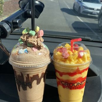 Grounds Coffee - Two blended creations, the left was a Saint Patricks seasonal drink. The right was the "Island Breeze" w out coconut. - Coffee & Tea Near Me - Seattle, Washington Grounds Coffee - Two blended creations, the left was a Saint Patricks seasonal drink. The right was the "Island Breeze" w out coconut. - Coffee & Tea Near Me - Seattle, Washington
