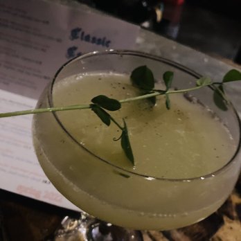 Pangea Alchemy Lab - Princess & the pea - gin, pea syrup, genepy alpine, lime, celery shrub - refreshing & complex - Lounges Near Me - Sarasota, Florida
