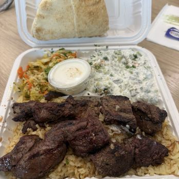 Wow Kabab - The two meat entrée plate with beef kebab - Mediterranean Near Me - Rancho Cucamonga, California