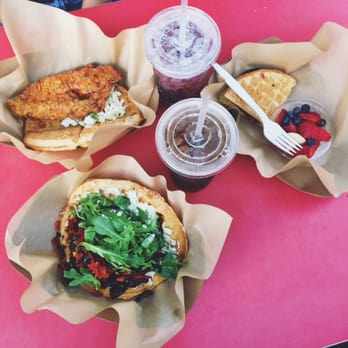 Bruxie - Classic chicken and waffle, roasted mushroom and goat cheese and a kids pb&j. All delish! - Sandwiches Near Me - Orange, California Bruxie - Classic chicken and waffle, roasted mushroom and goat cheese and a kids pb&j. All delish! - Sandwiches Near Me - Orange, California