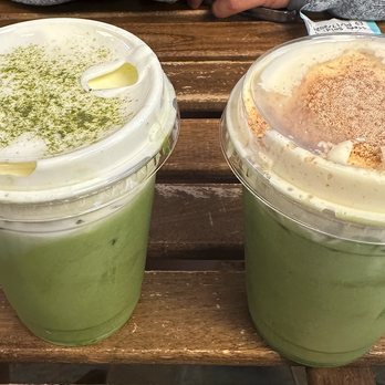 Lagu Cafe - Melon matcha (left) and banana matcha (right) - Cafes Near Me - Irvine, California