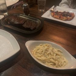 Steak for Two, Fettuccine Alfredo, Deluxe Pizza