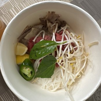 The Pho - Grubhub Order: Large Pho #02 ($13.75)  - Condiments added. Small lemons and only two basil leaves provided - Vietnamese Near Me - Modesto, California