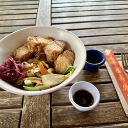 Atlantic Cod Bowl with Teriyaki and Ginger Sauces (it only comes with one sauce, another sauce is a dollar extra)