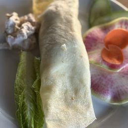 Chicken Salad Crepe Chicken Salad Wrapped In Green Onion Crepe, Romain Lettuce & Goat cheese Chicken Salad Crepe Chicken Salad Wrapped In Green Onion Crepe, Romain Lettuce & Goat cheese