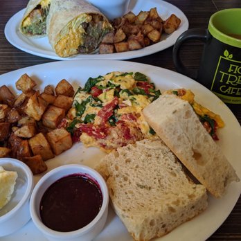 Fig Tree Cafe - Breakfast burrito and Veggie Egg scramble with focaccia bread - Breakfast & Brunch Near Me - San Diego, California