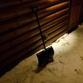 Big Bear Cool Cabins - Another pic of the shovel and some scattered pieces of left over Trish, I mean trash. - Property Management Near Me - Big Bear Lake, California
