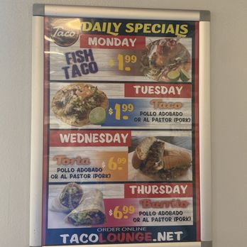 Taco Lounge - Current daily specials as of 9.23.25 - Tacos Near Me - Chula Vista, California