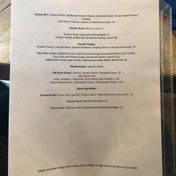 Stone Soup - Menu. Variety of different options for all food lovers - New American Near Me - Landrum, South Carolina Stone Soup - Menu. Variety of different options for all food lovers - New American Near Me - Landrum, South Carolina