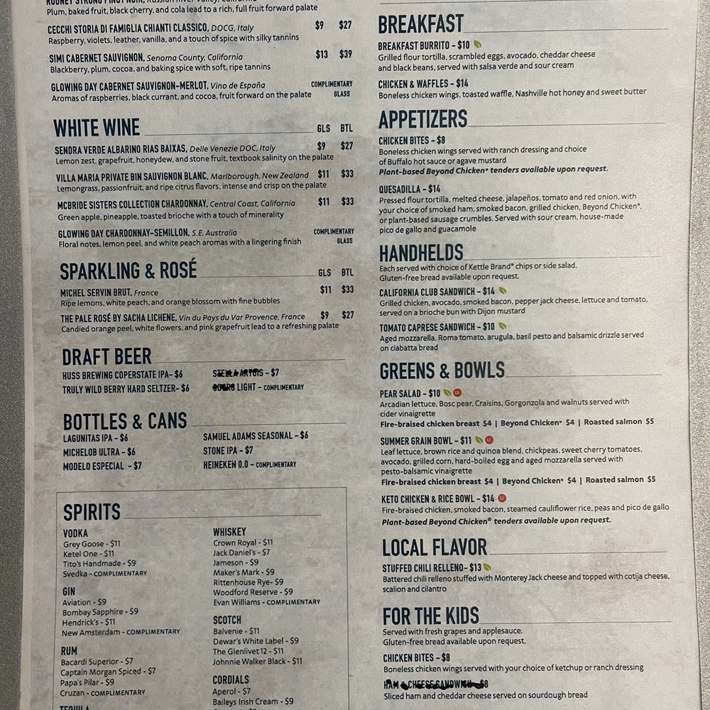 Admirals Club PHX - Menu - Airport Lounges Near Me - Phoenix, Arizona