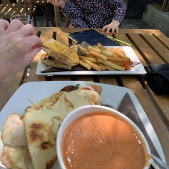 The Old Station - Kids grill cheese look at the Cheese!!  My Turkey naan which with tomato Basil soup.  More than enough!  Cheers - Canadian (New) Near Me - Bracebridge, Ontario