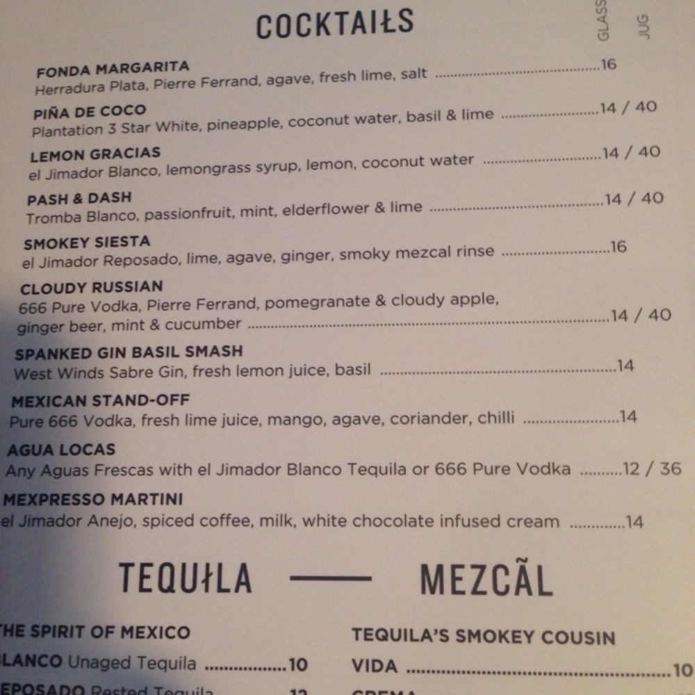 Drinks menu Drinks menu