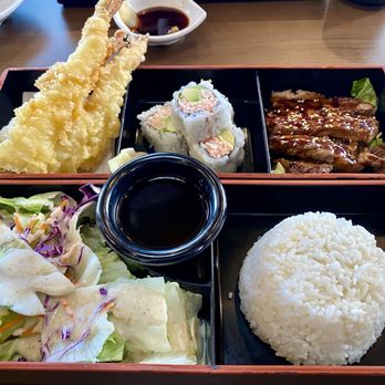 Mizu Sushi Bar & Grill - 3 item BENTO BOX; Beef Teriyaki, California Roll, & Shrimp Tempura - Sushi Bars Near Me - Mountain View, California Mizu Sushi Bar & Grill - 3 item BENTO BOX; Beef Teriyaki, California Roll, & Shrimp Tempura - Sushi Bars Near Me - Mountain View, California
