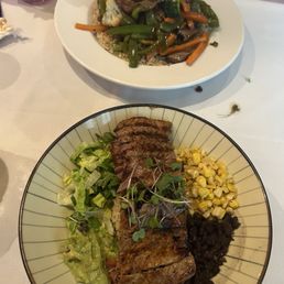 Chicken Teriyaki and Carne Asada Bowl