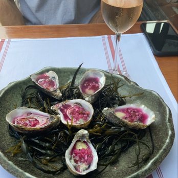 La Bicyclette - Oysters with dragonfruit mignonette deliciousness!  These were amazing!! - French Near Me - Carmel, California