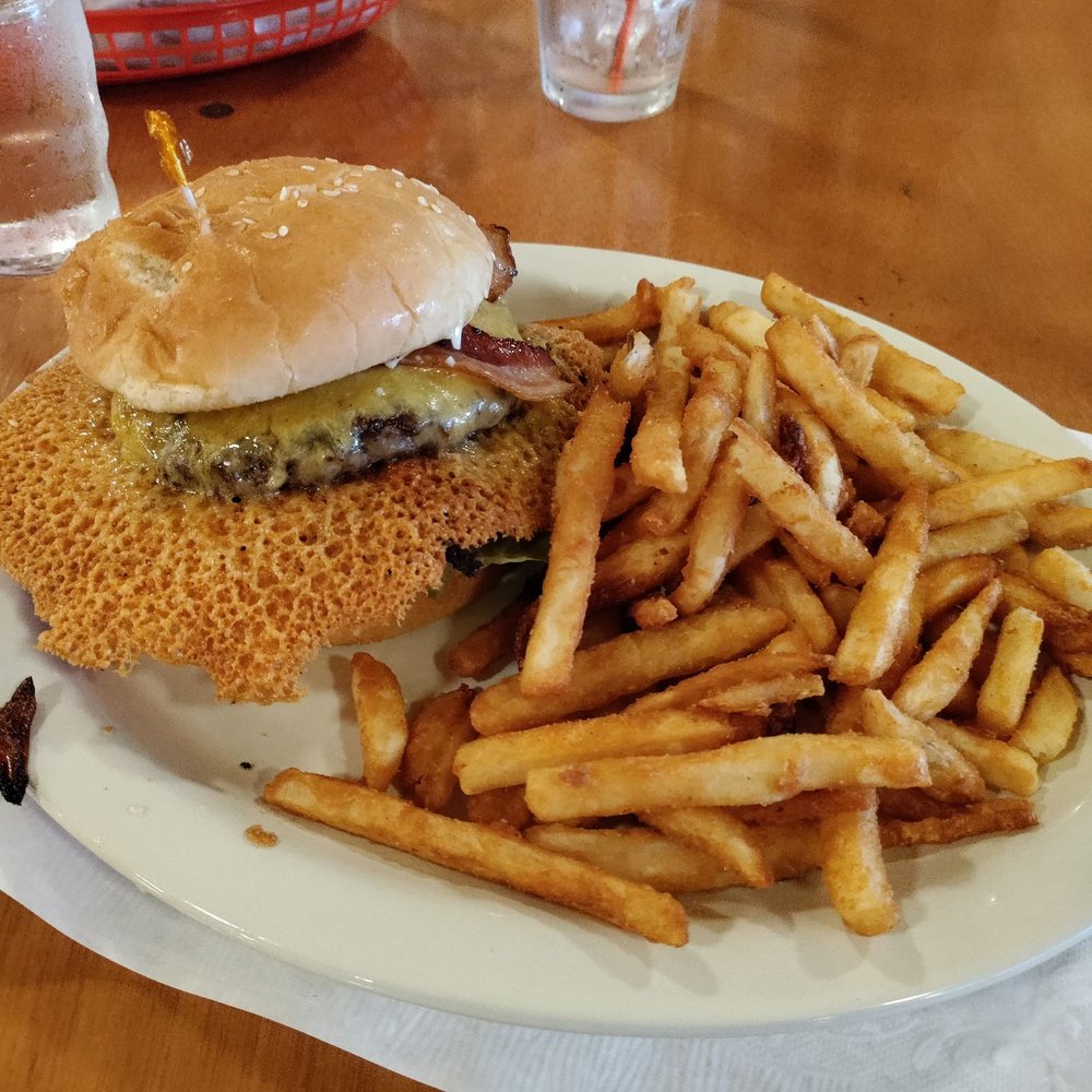 Bpo Elks Lodge 1934 - Lodge Bacon Cheeseburger (with fries) $10.50 *photo doesn't do this juicy burger justice* - RV Parks Near Me - Brookings, Oregon